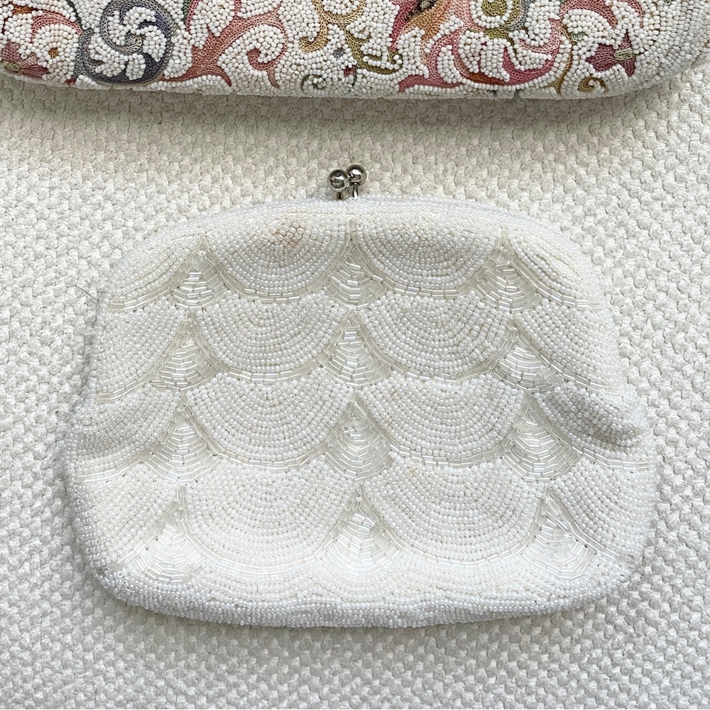 Vintage Mini Beaded White Clutch